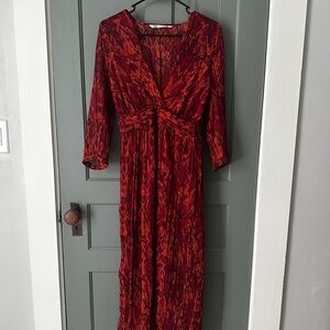 NWOT Zara Red V-Neck Long Sleeve Midi Sundress